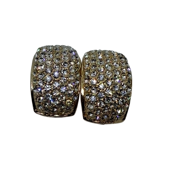 Vintage Roman Co 80s Gold-Tone Pavé Rhinestone Chunky Statement Clip On Earrings - Picture 4 of 7